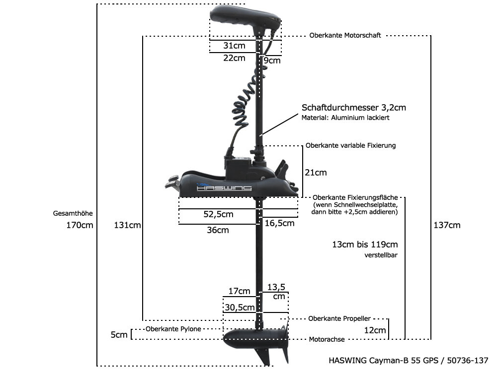 Haswing Cayman-B 55 GPS V1.5 / 660W 12V / Model 2021 / met ankerfunctie op FB / 137cm as